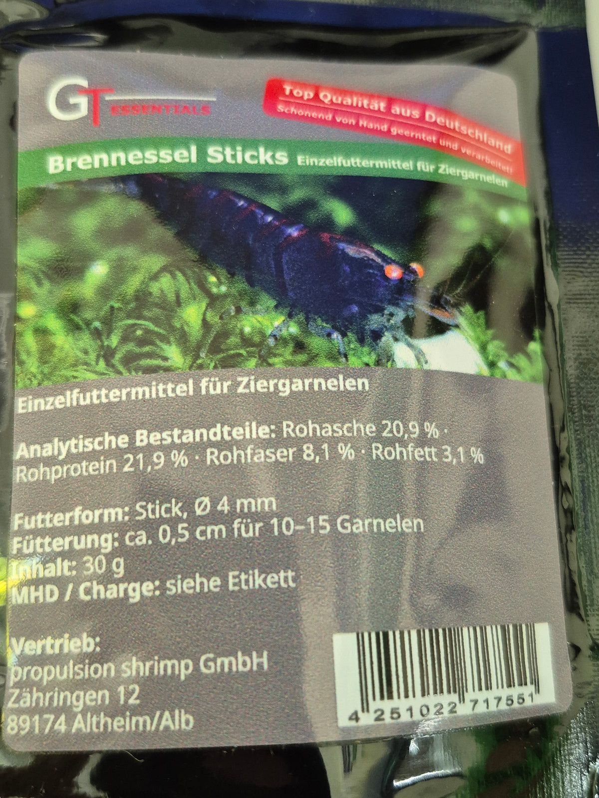 Brennessel Sticks 30g Naturfutter für Garnelen